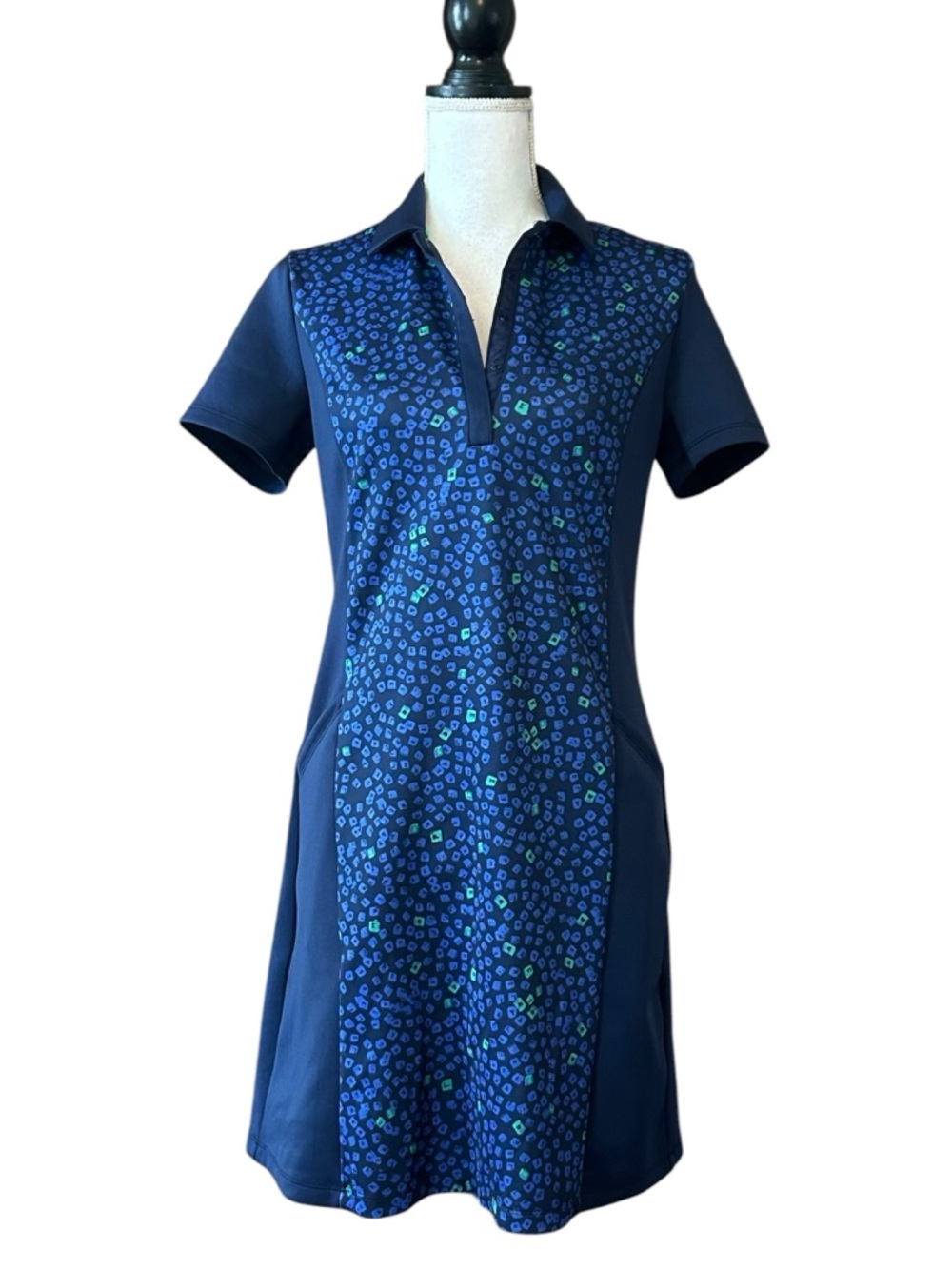 PGA Tour‎ Women’s Geo Print Short Sleeve Golf Dress SZ Small in Blue Multicolor